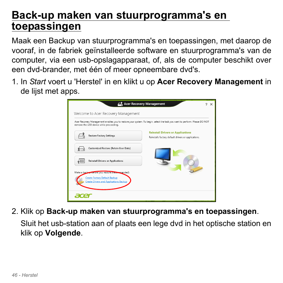 Back-up maken van stuurprogramma's en toepassingen | Acer Aspire V5-551G User Manual | Page 788 / 3584