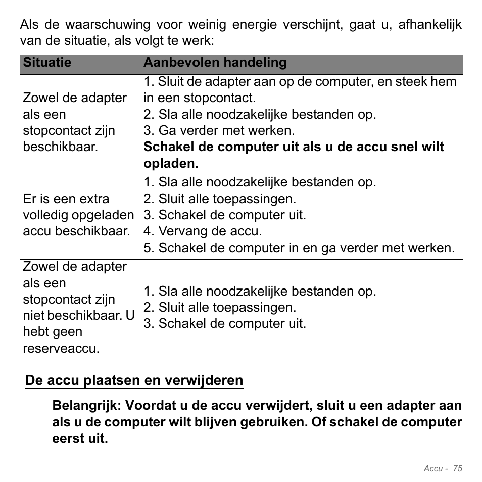De accu plaatsen en verwijderen | Acer Aspire V5-551G User Manual | Page 817 / 3584