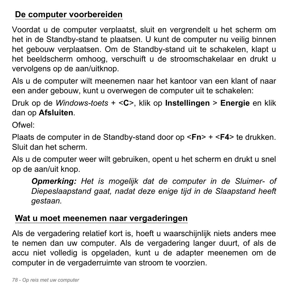 De computer voorbereiden, Wat u moet meenemen naar vergaderingen | Acer Aspire V5-551G User Manual | Page 820 / 3584