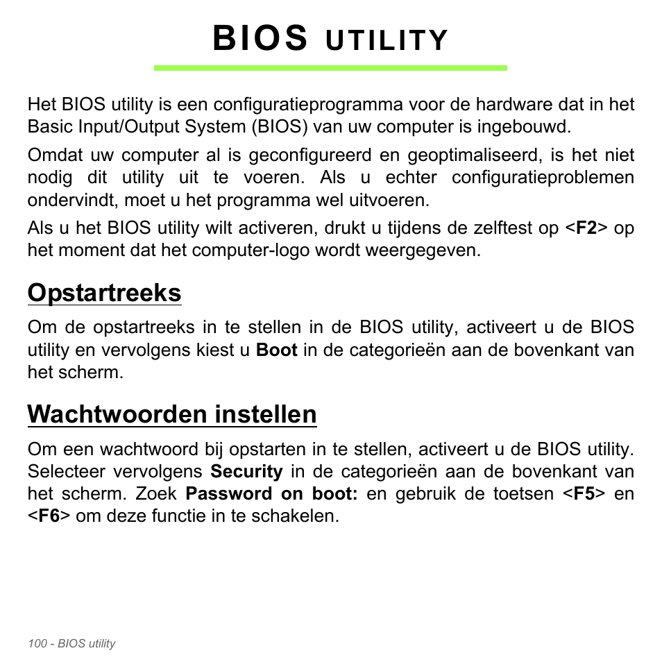 Bios utility, Opstartreeks, Wachtwoorden instellen | Opstartreeks wachtwoorden instellen, Bios, Utility | Acer Aspire V5-551G User Manual | Page 842 / 3584