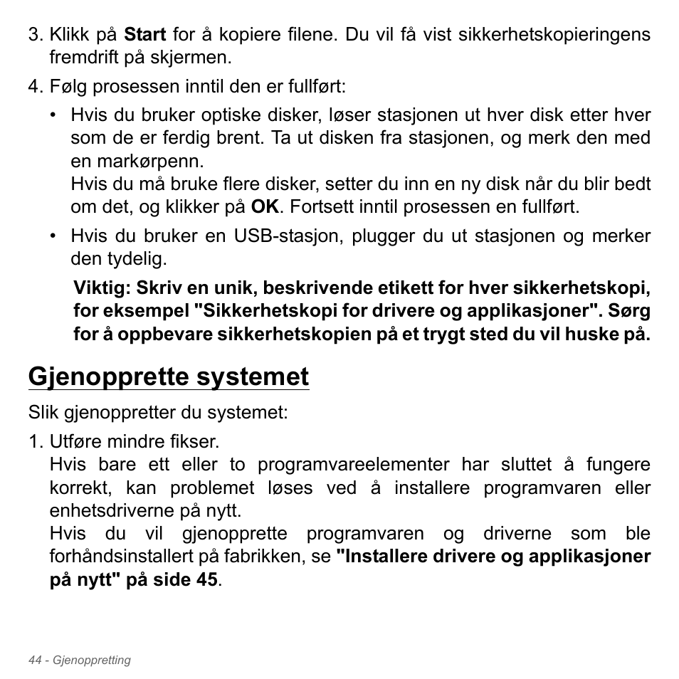 Gjenopprette systemet | Acer Aspire V5-551G User Manual | Page 910 / 3584