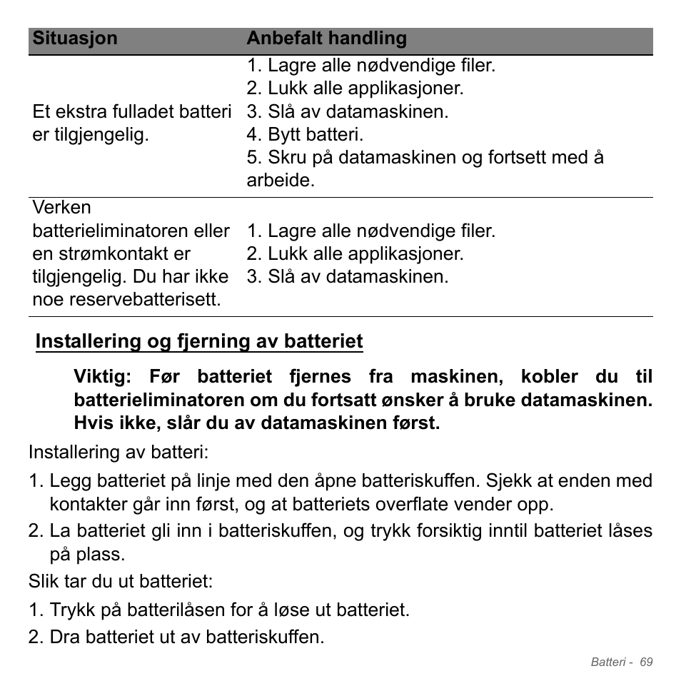 Installering og fjerning av batteriet | Acer Aspire V5-551G User Manual | Page 935 / 3584