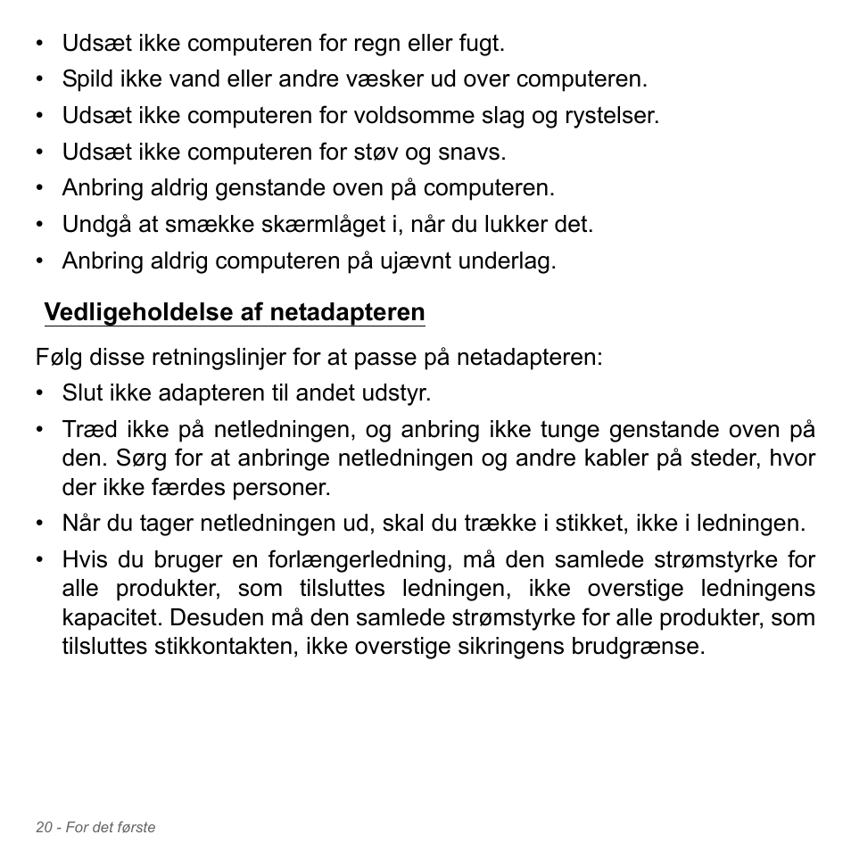 Vedligeholdelse af netadapteren | Acer Aspire V5-551G User Manual | Page 998 / 3584