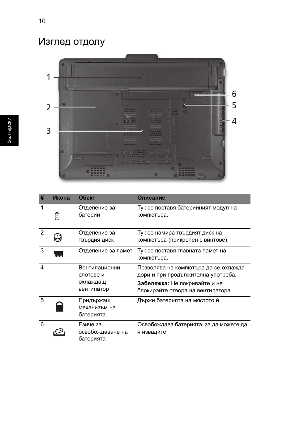 Изглед отдолу | Acer Aspire 1425P User Manual | Page 244 / 378