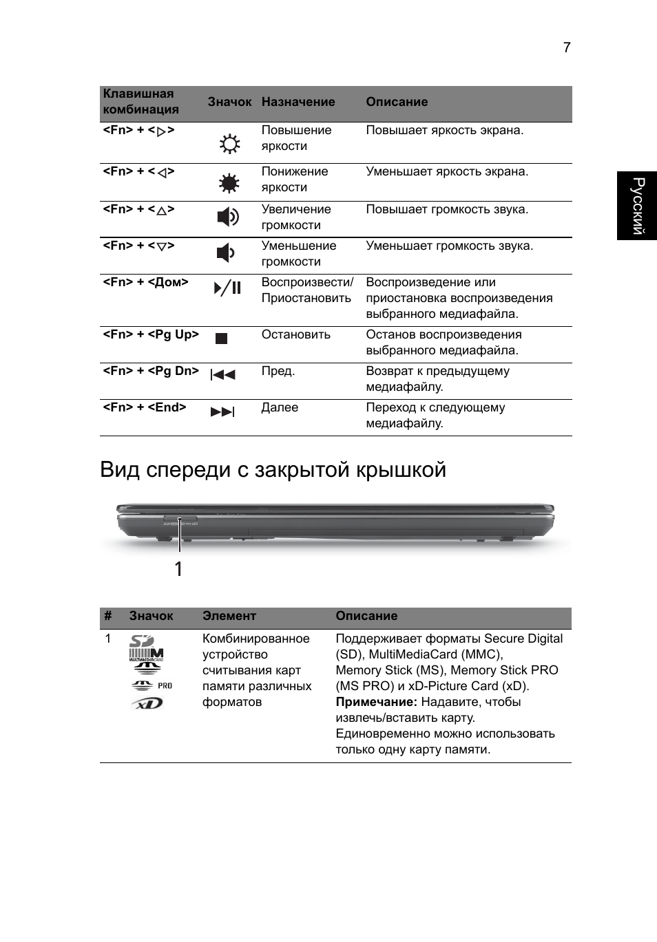 Вид спереди с закрытой крышкой | Acer Aspire 4553G User Manual | Page 131 / 332