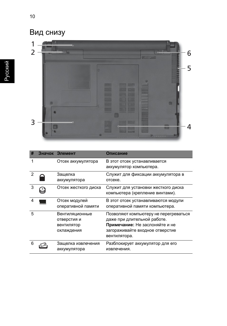 Вид снизу | Acer Aspire 4553G User Manual | Page 134 / 332