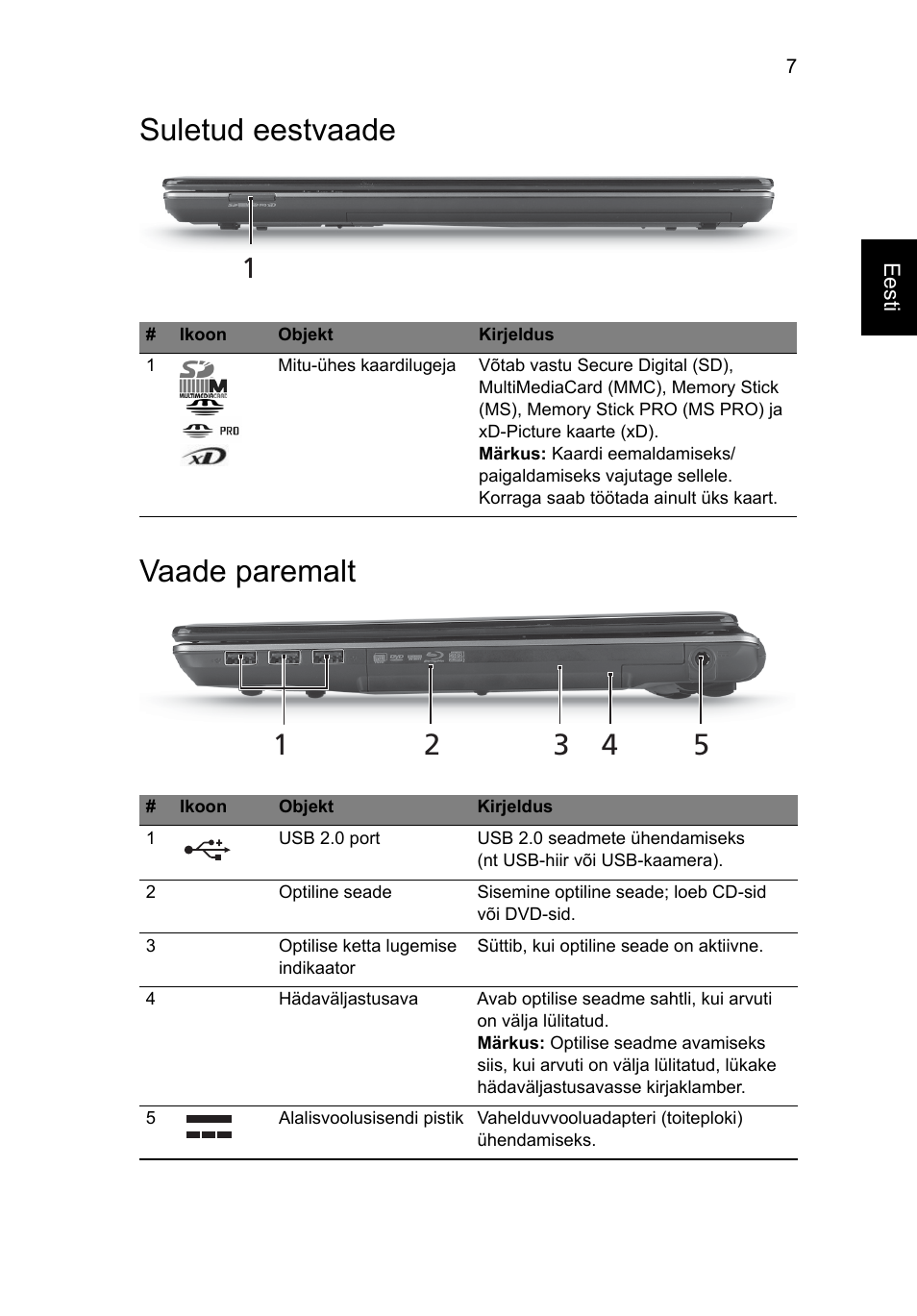 Suletud eestvaade, Vaade paremalt, Suletud eestvaade vaade paremalt | Acer Aspire 4553G User Manual | Page 225 / 332