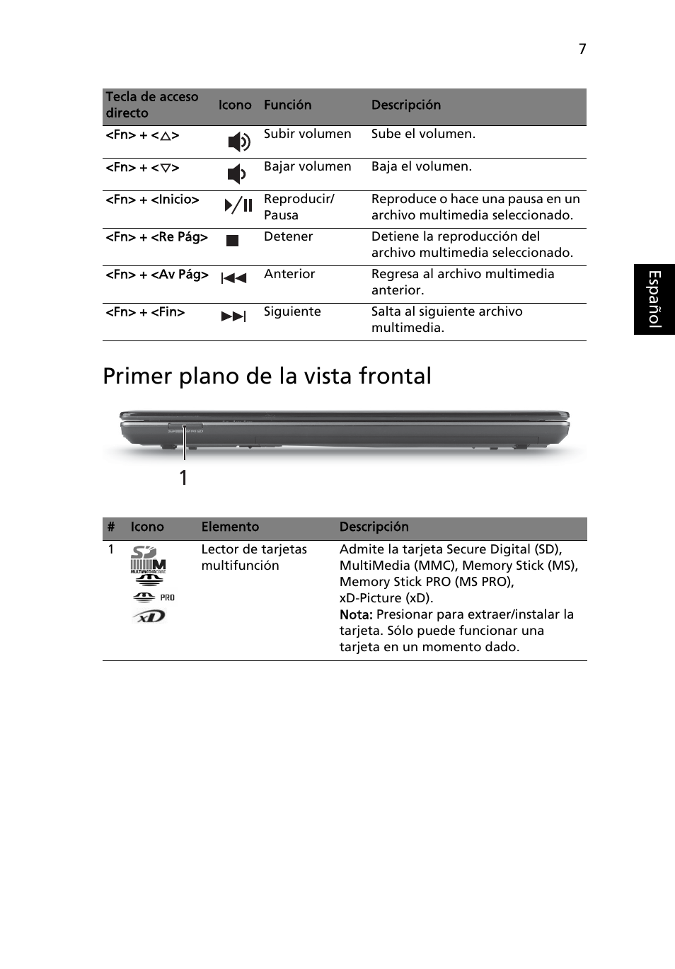 Primer plano de la vista frontal | Acer Aspire 4553G User Manual | Page 53 / 332