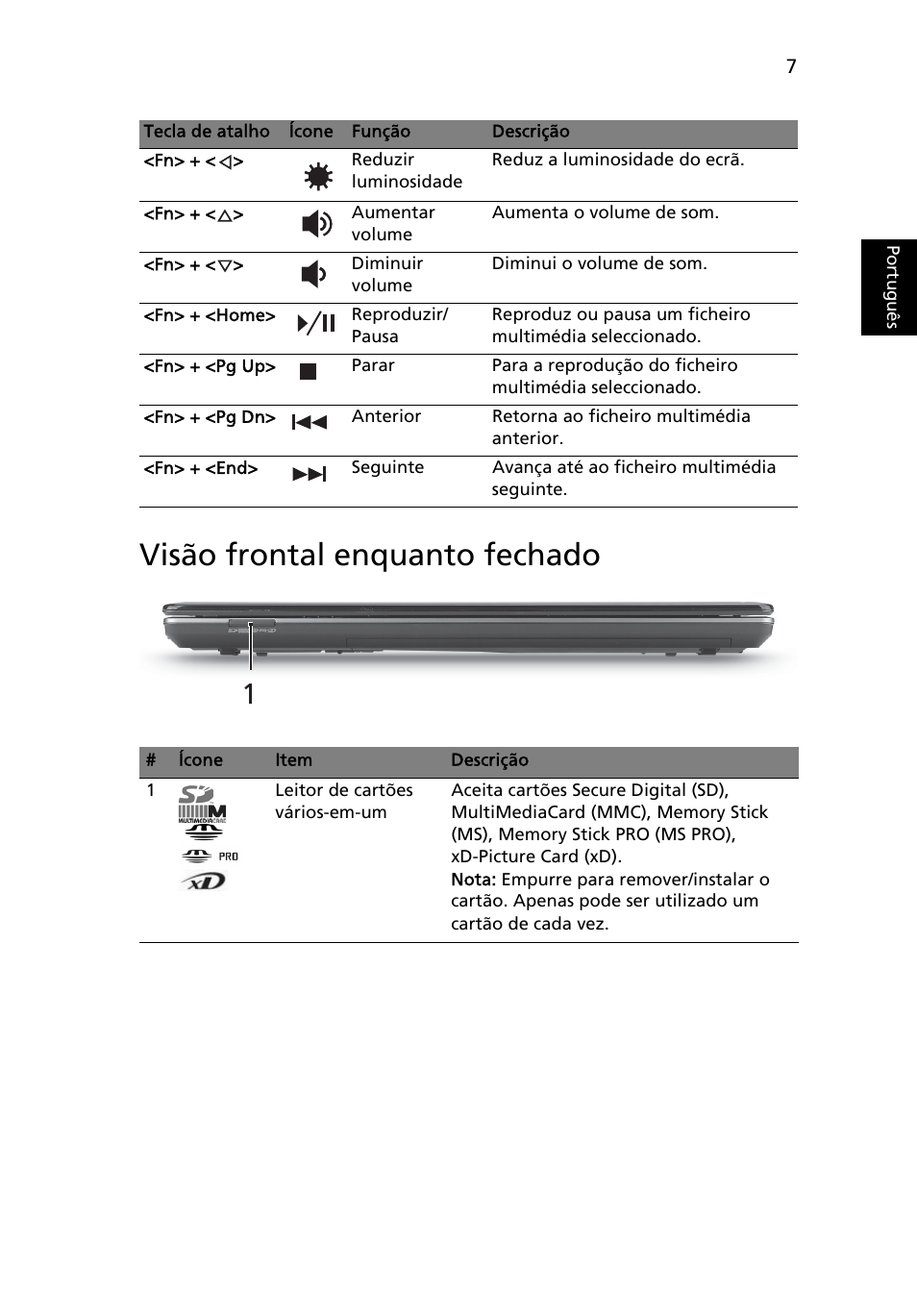 Visão frontal enquanto fechado | Acer Aspire 4553G User Manual | Page 67 / 332