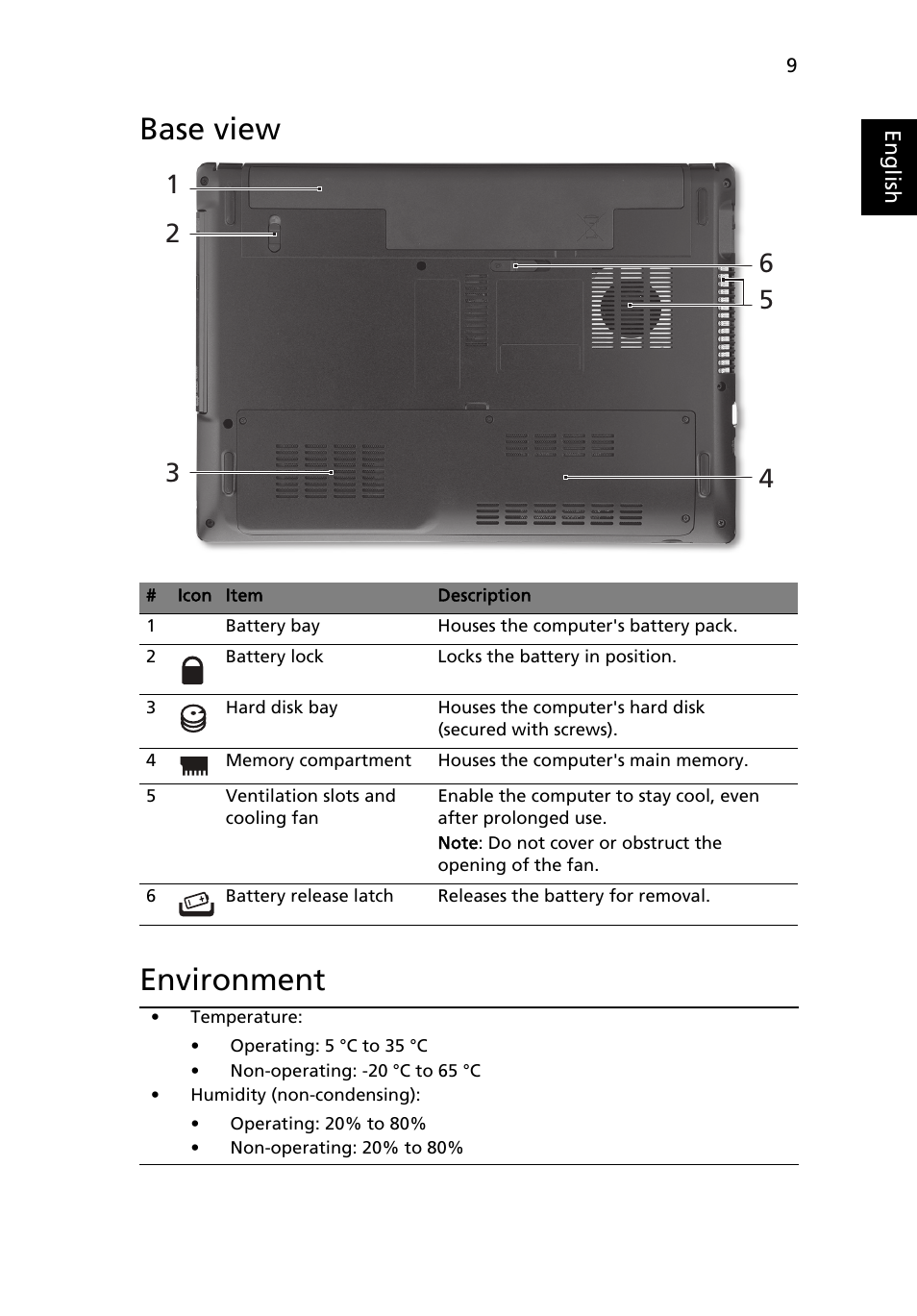 Base view, Environment, Base view environment | Acer Aspire 4551G User Manual | Page 11 / 314