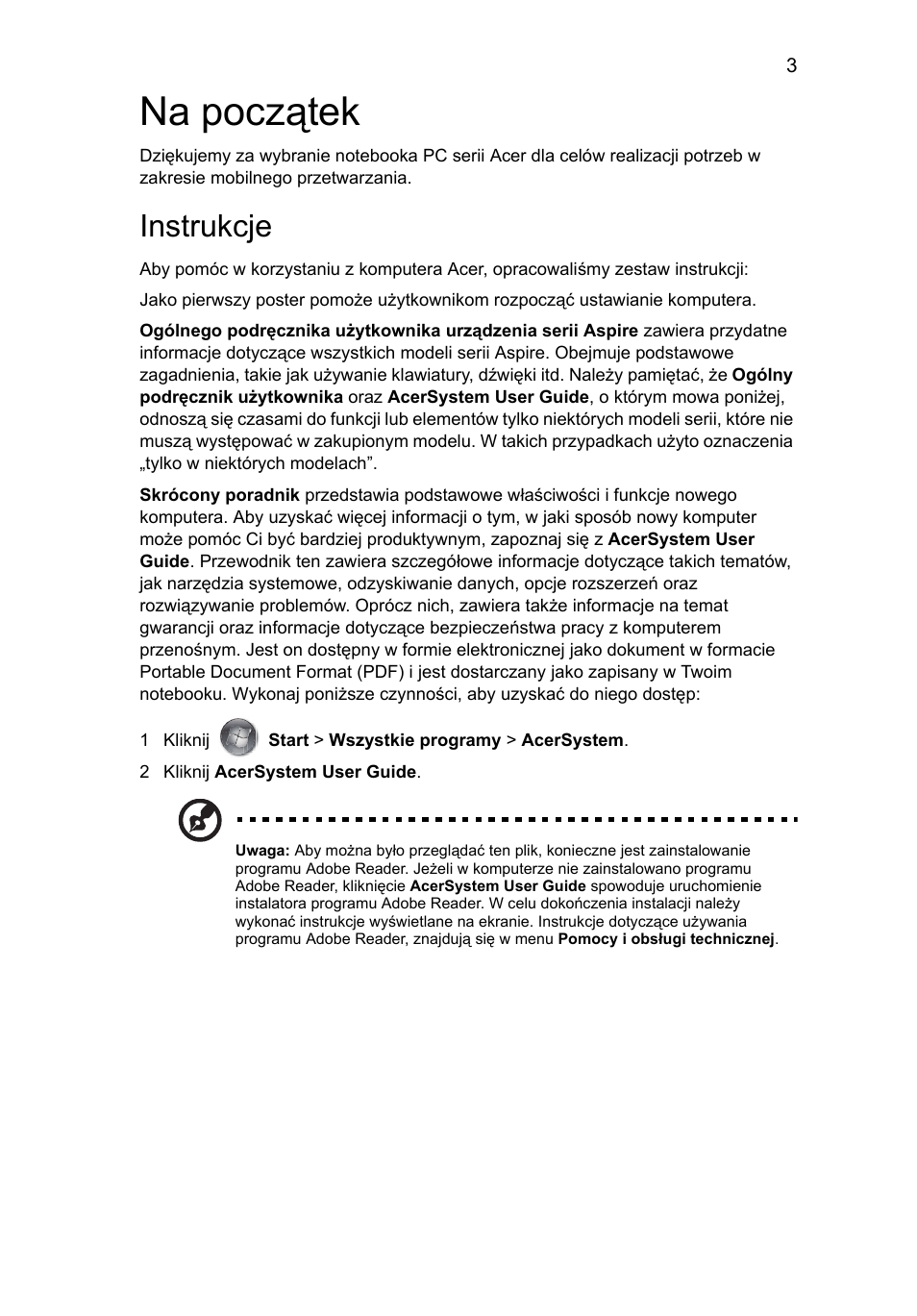 Na początek, Instrukcje | Acer Aspire 4551G User Manual | Page 127 / 314
