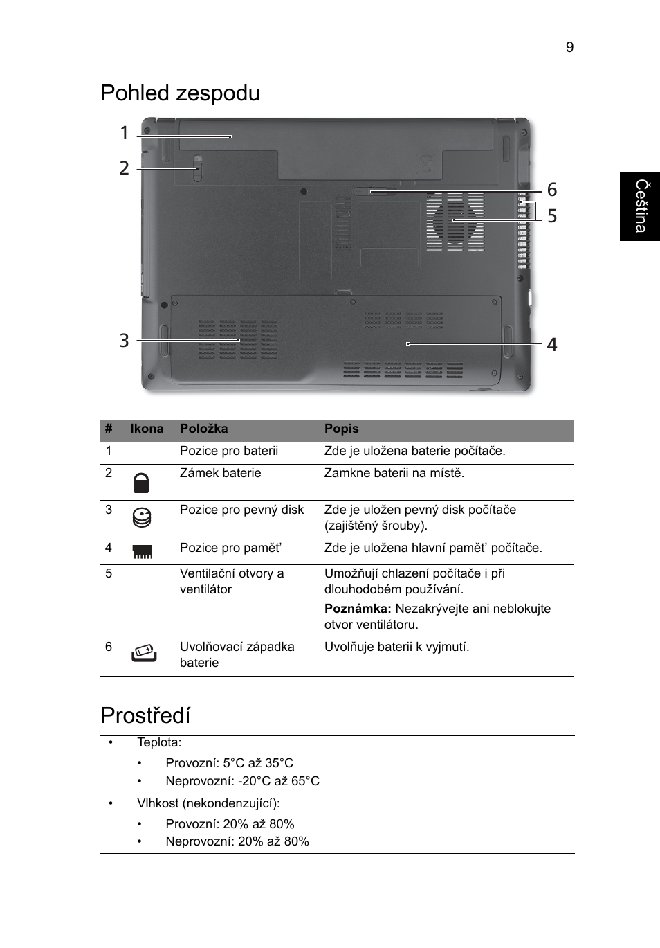 Pohled zespodu, Prostředí, Pohled zespodu prostředí | Acer Aspire 4551G User Manual | Page 153 / 314