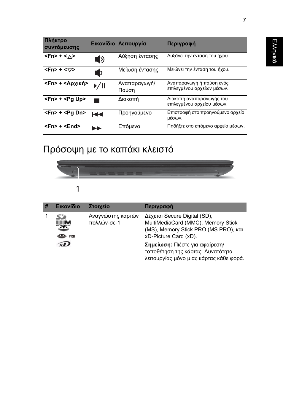 Πρόσοψη µε το καπάκι κλειστό | Acer Aspire 4551G User Manual | Page 241 / 314