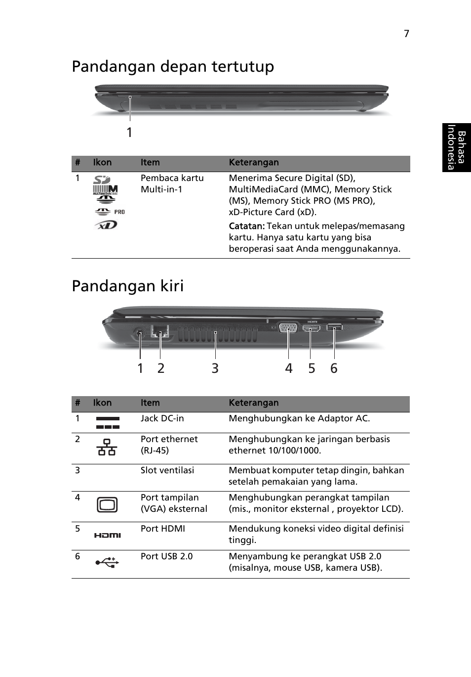 Pandangan depan tertutup, Pandangan kiri, Pandangan depan tertutup pandangan kiri | Acer Aspire 4551G User Manual | Page 301 / 314