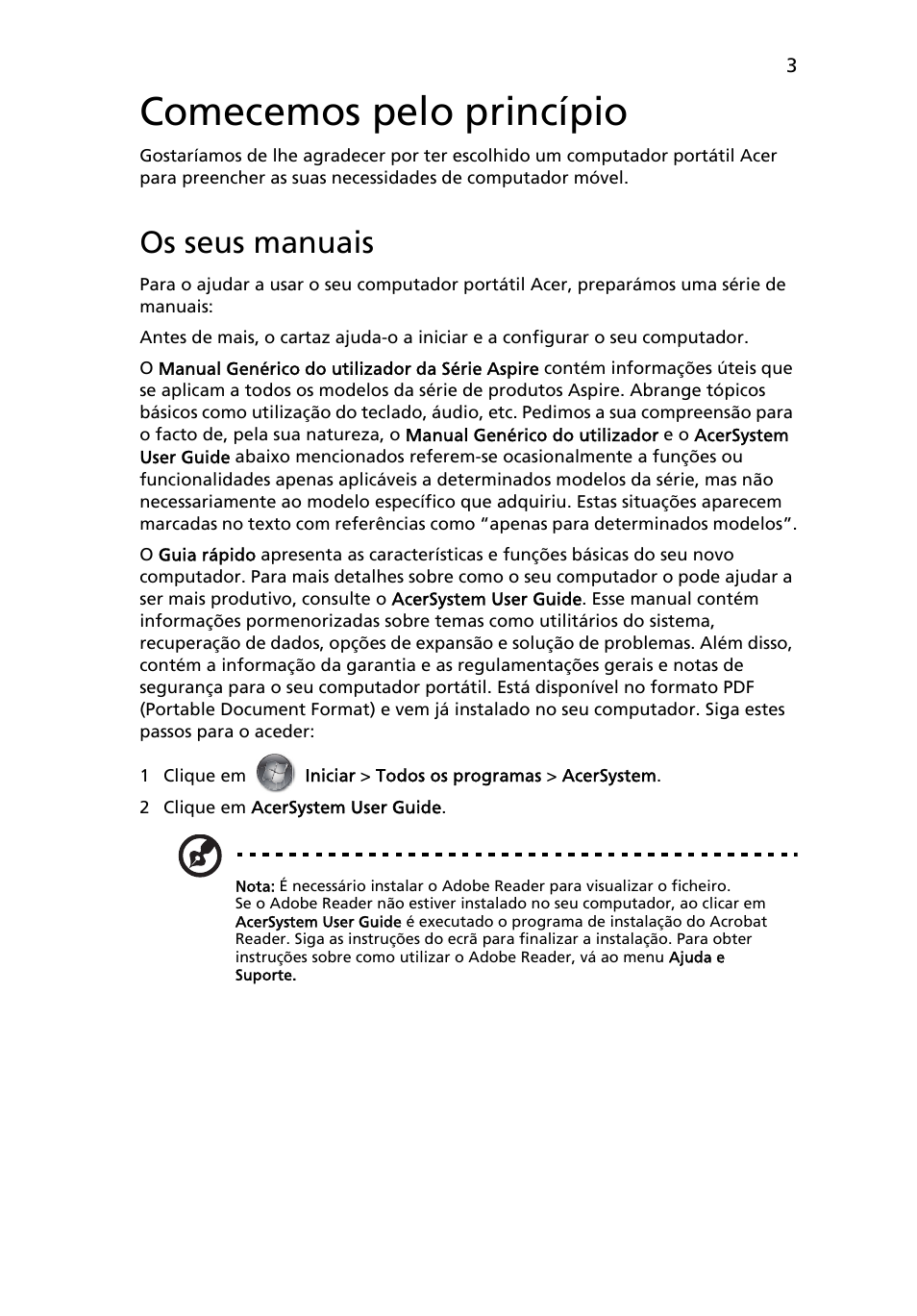 Comecemos pelo princípio, Os seus manuais | Acer Aspire 4551G User Manual | Page 57 / 314