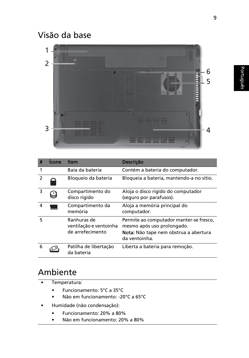 Visão da base, Ambiente, Visão da base ambiente | Acer Aspire 4551G User Manual | Page 63 / 314