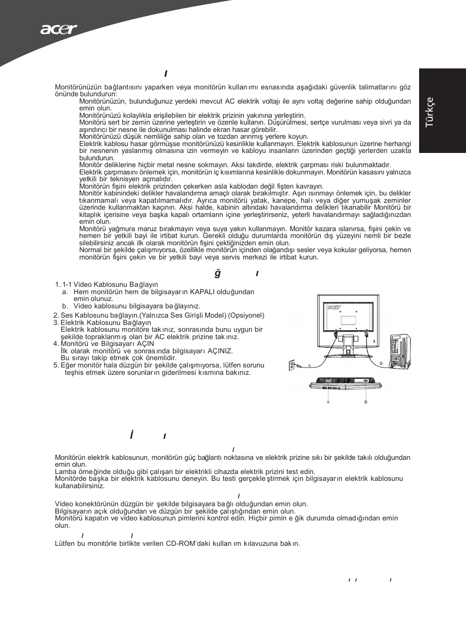 Güvenlik talimatlar ı, Tü rk çe | Acer X163WL User Manual | Page 39 / 55