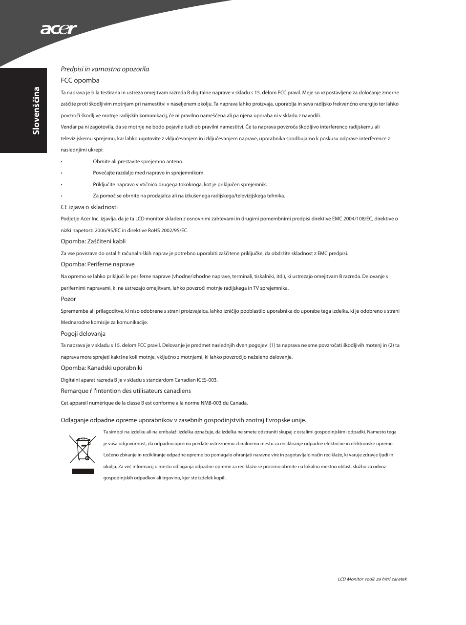 Slo v enščina | Acer X163WL User Manual | Page 54 / 55