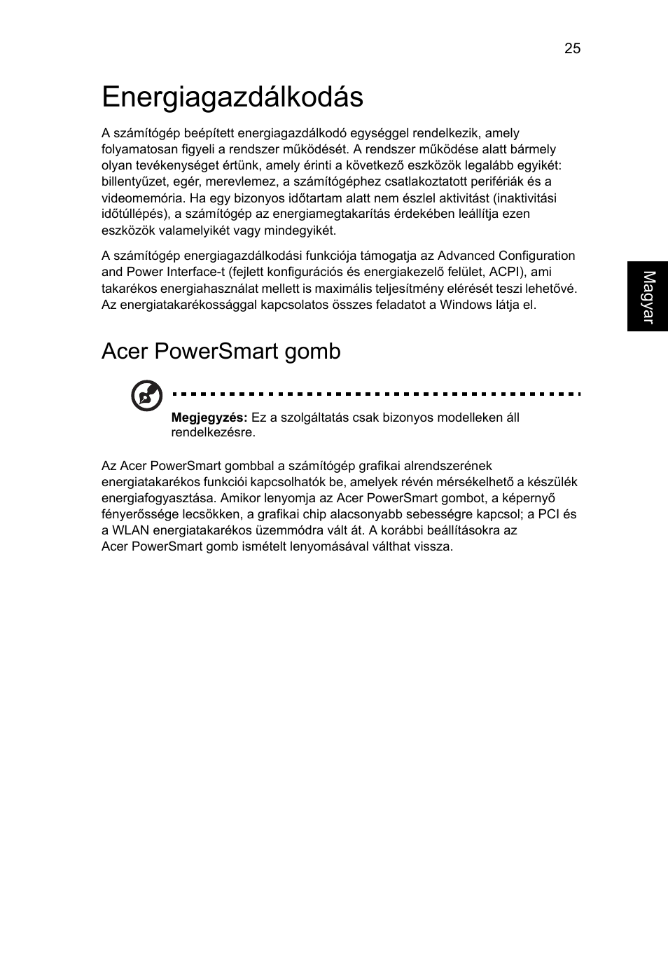 Energiagazdálkodás, Acer powersmart gomb | Acer Aspire 5733Z User Manual | Page 1037 / 2348