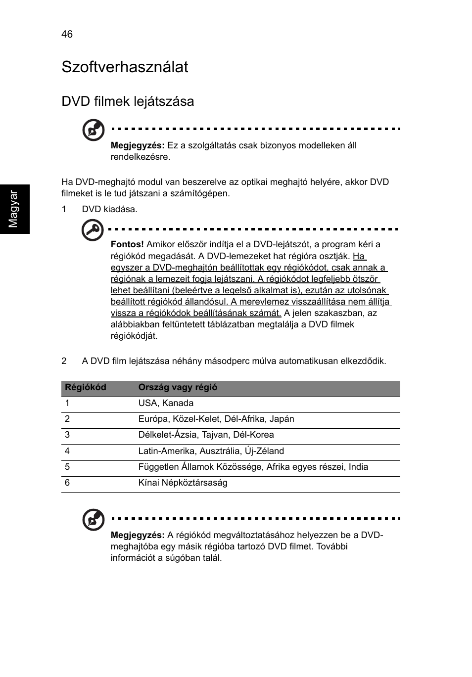 Szoftverhasználat, Dvd filmek lejátszása | Acer Aspire 5733Z User Manual | Page 1058 / 2348
