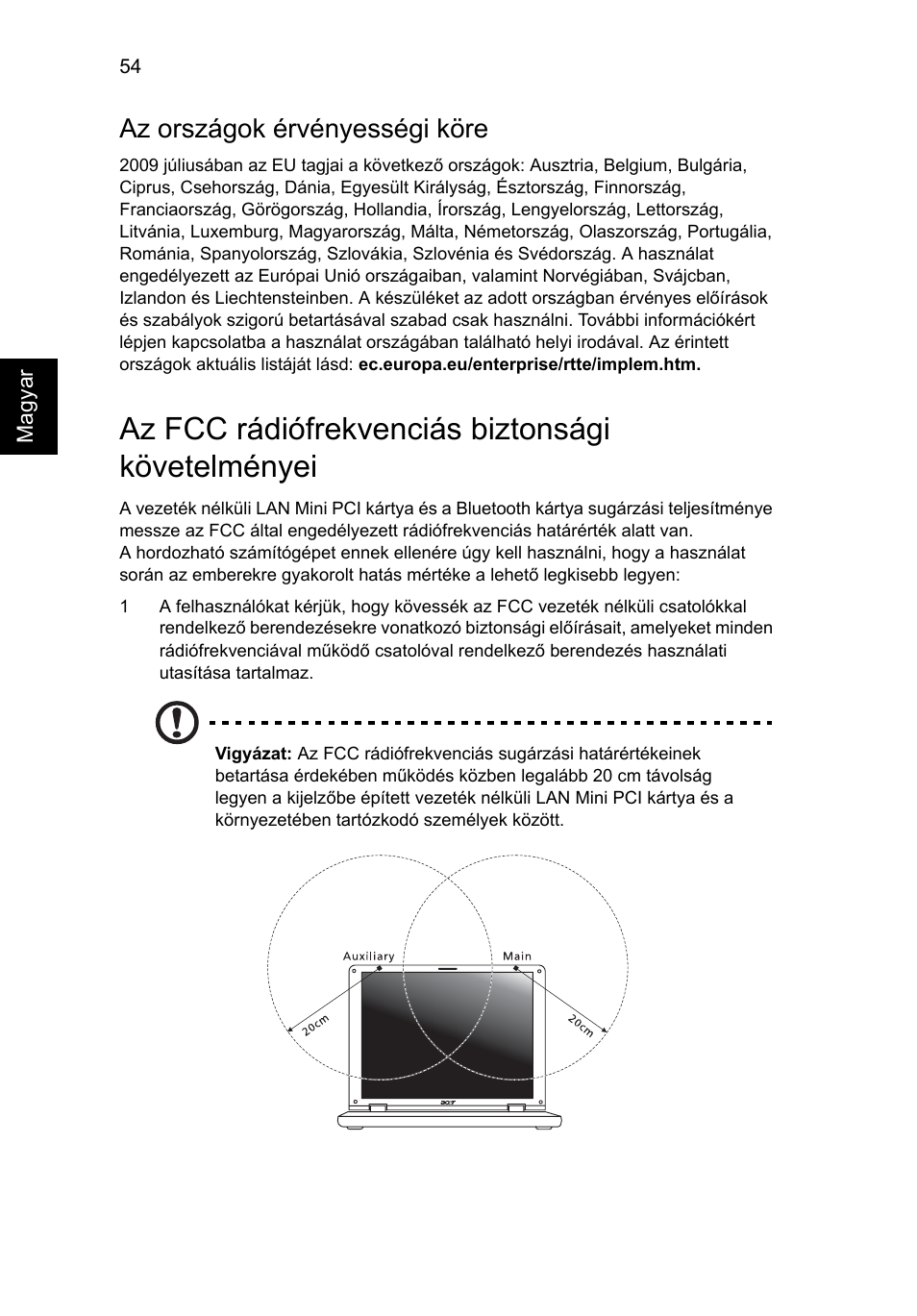 Az fcc rádiófrekvenciás biztonsági követelményei, Az országok érvényességi köre | Acer Aspire 5733Z User Manual | Page 1066 / 2348