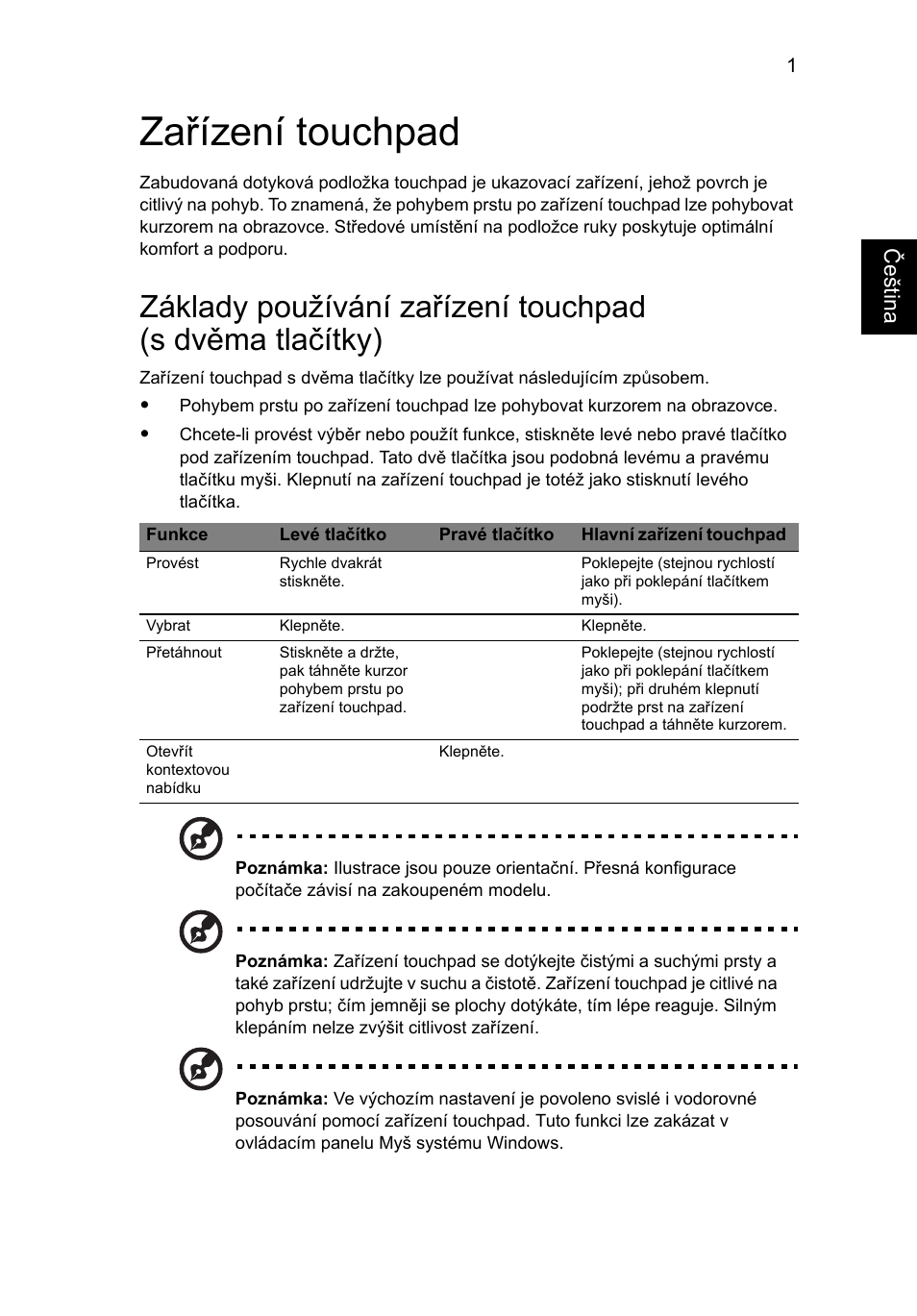 Zařízení touchpad | Acer Aspire 5733Z User Manual | Page 1089 / 2348