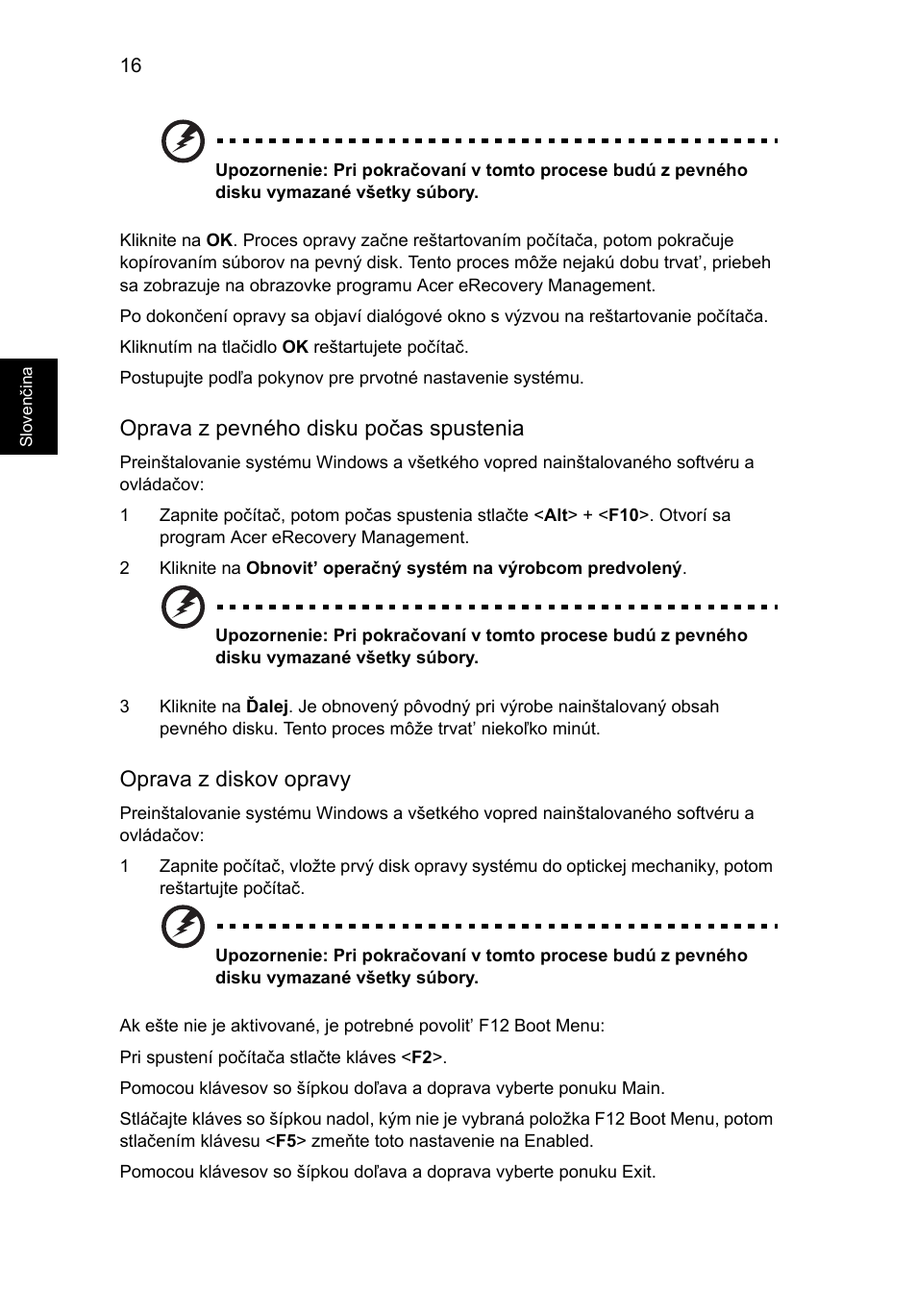 Oprava z pevného disku počas spustenia, Oprava z diskov opravy | Acer Aspire 5733Z User Manual | Page 1178 / 2348