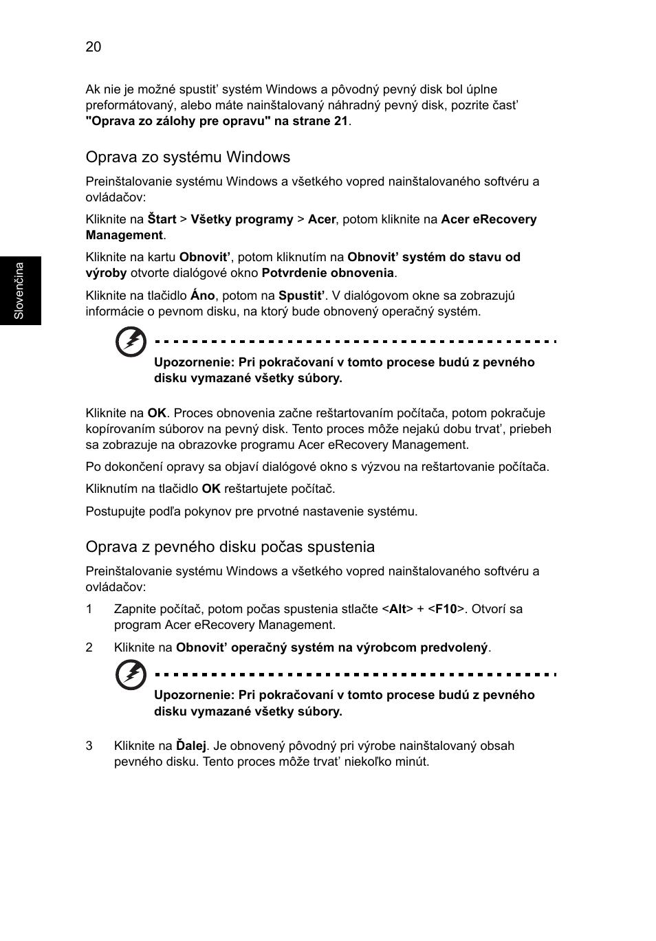 Oprava zo systému windows, Oprava z pevného disku počas spustenia | Acer Aspire 5733Z User Manual | Page 1182 / 2348