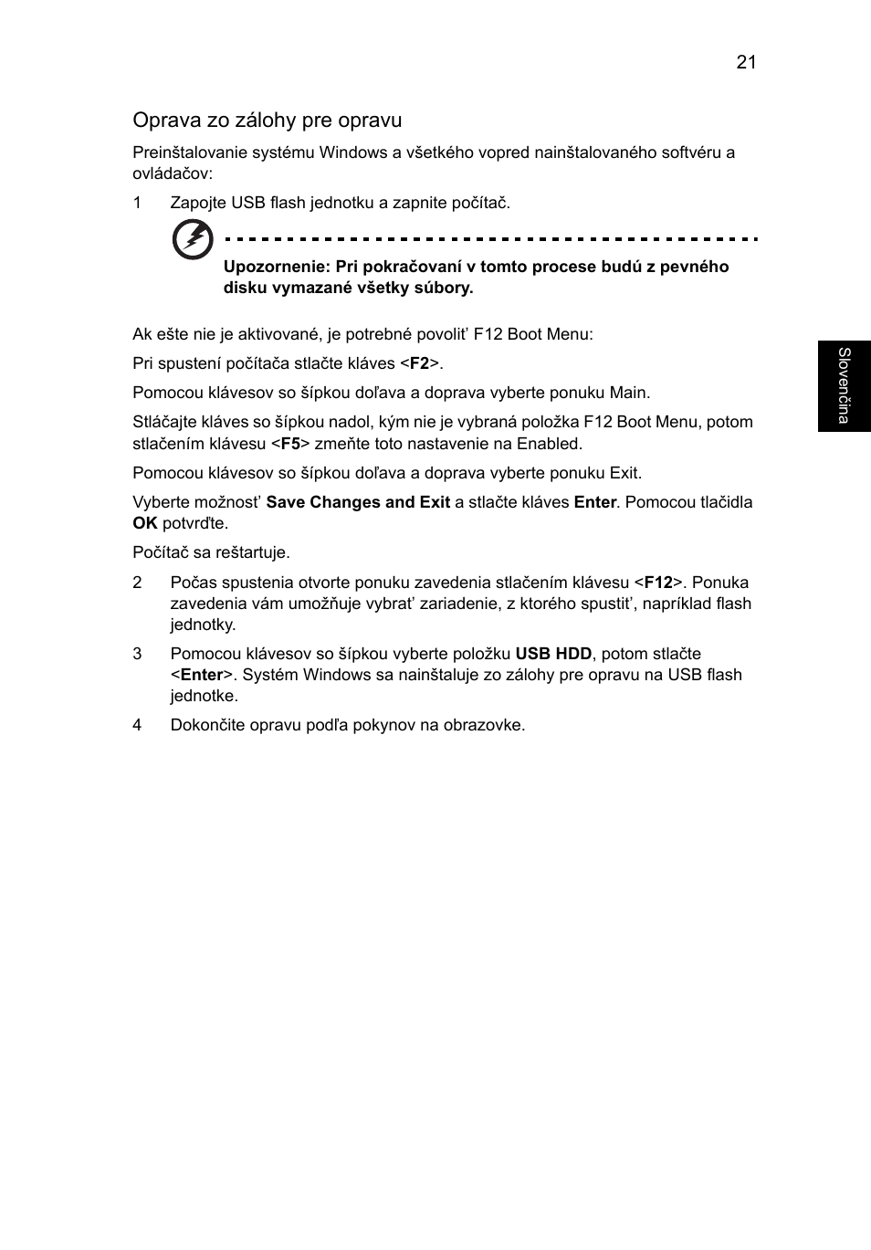 Oprava zo zálohy pre opravu | Acer Aspire 5733Z User Manual | Page 1183 / 2348