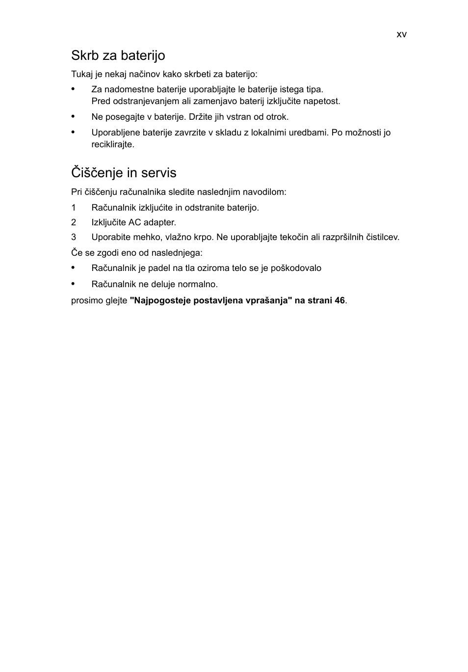 Skrb za baterijo, Čiščenje in servis | Acer Aspire 5733Z User Manual | Page 1231 / 2348