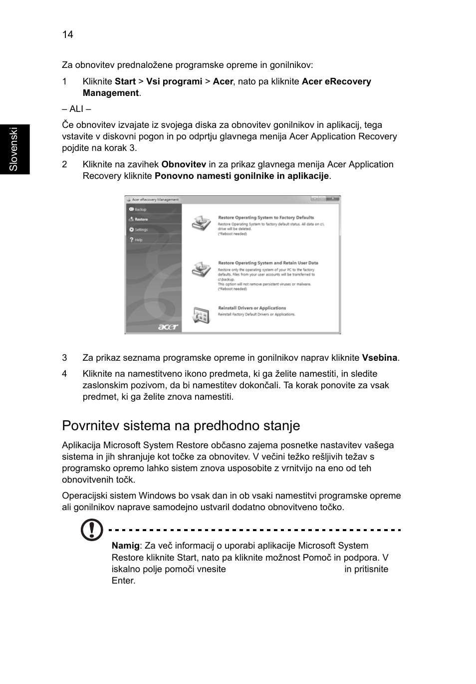 Povrnitev sistema na predhodno stanje | Acer Aspire 5733Z User Manual | Page 1250 / 2348