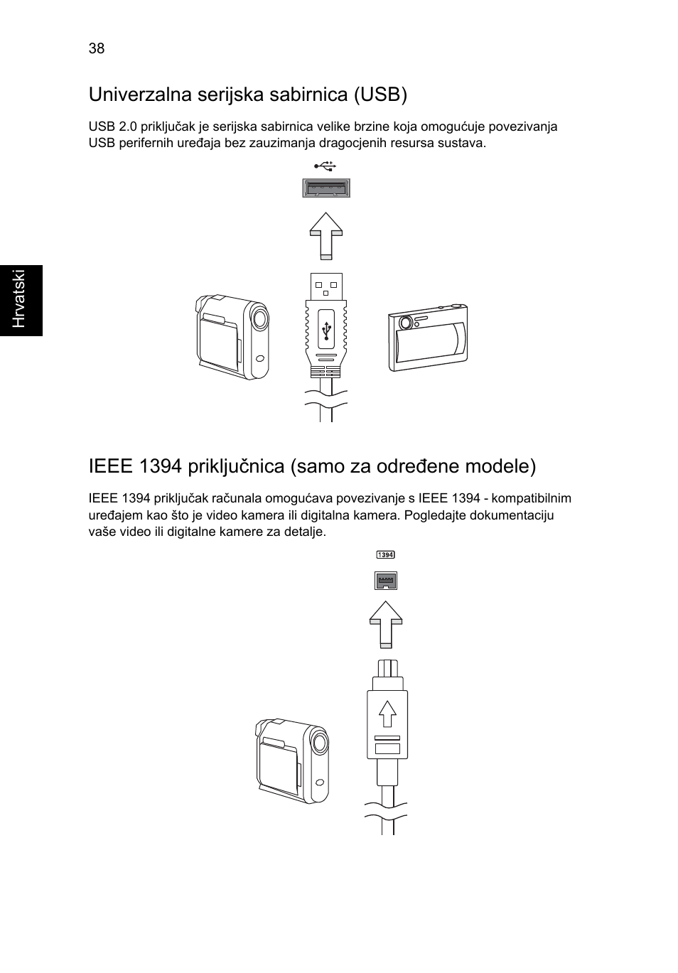 Univerzalna serijska sabirnica (usb), Ieee 1394 priključnica (samo za određene modele) | Acer Aspire 5733Z User Manual | Page 1350 / 2348