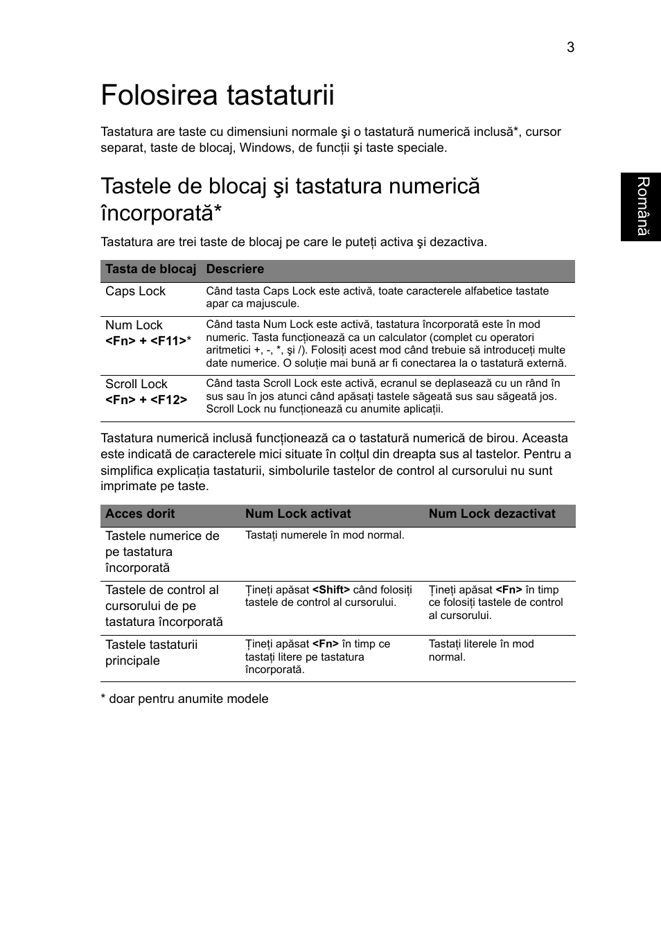 Folosirea tastaturii | Acer Aspire 5733Z User Manual | Page 1391 / 2348