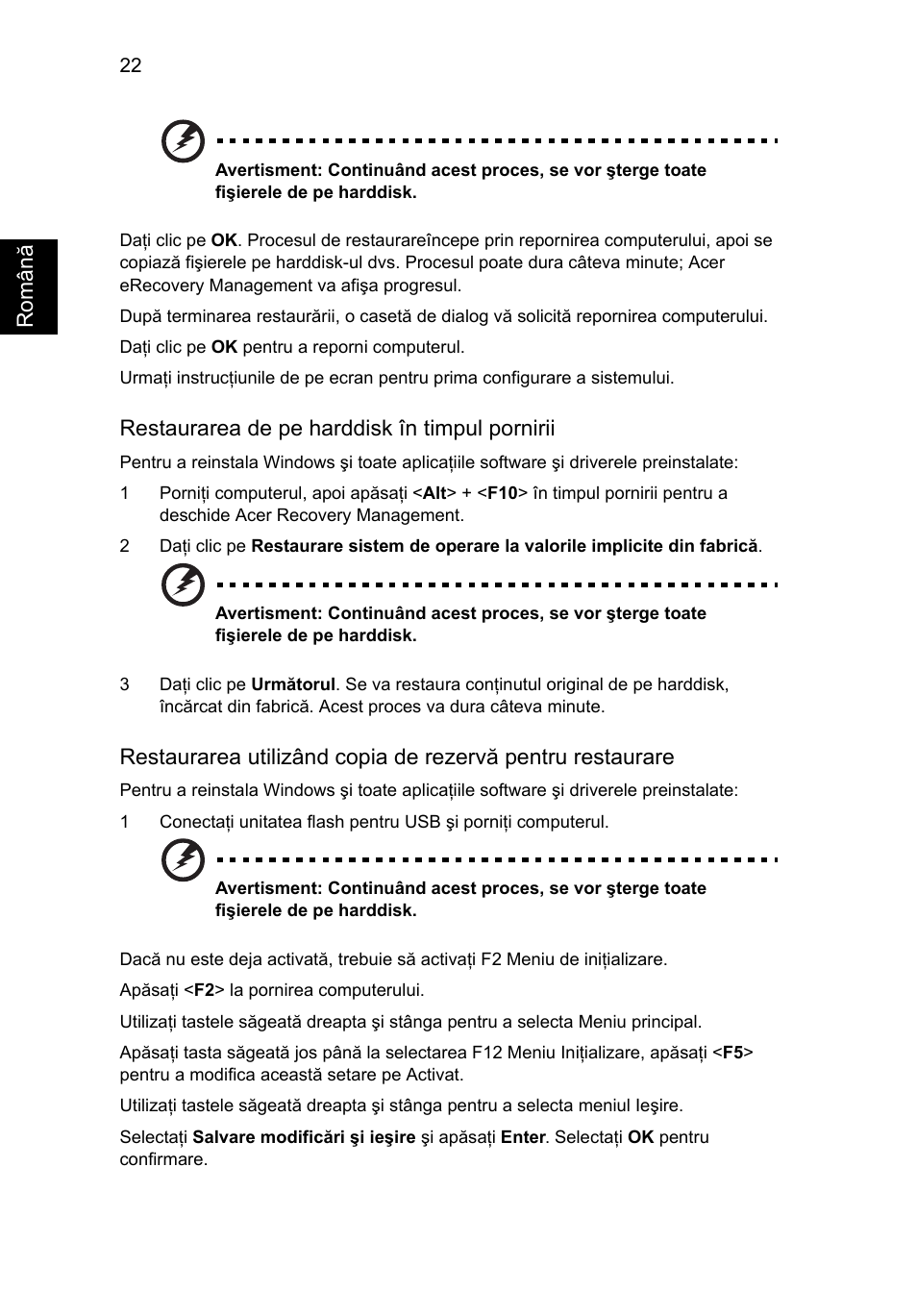 Restaurarea utilizând copia de rezervã pentru | Acer Aspire 5733Z User Manual | Page 1410 / 2348