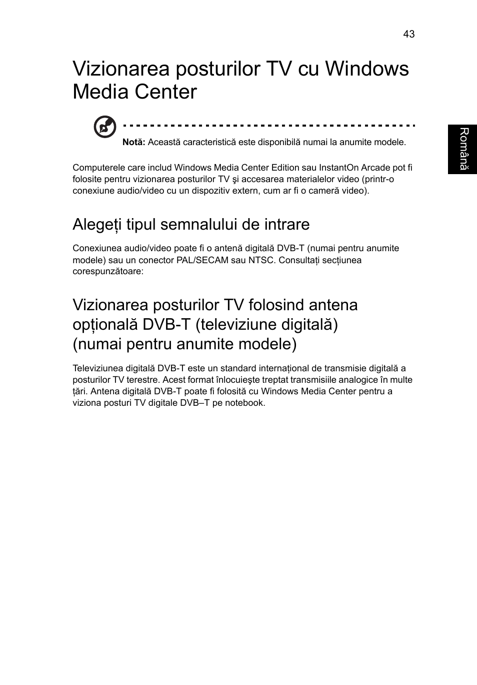 Vizionarea posturilor tv cu windows media center, Alegeţi tipul semnalului de intrare | Acer Aspire 5733Z User Manual | Page 1431 / 2348