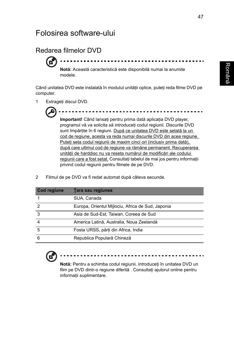Folosirea software-ului, Redarea filmelor dvd | Acer Aspire 5733Z User Manual | Page 1435 / 2348