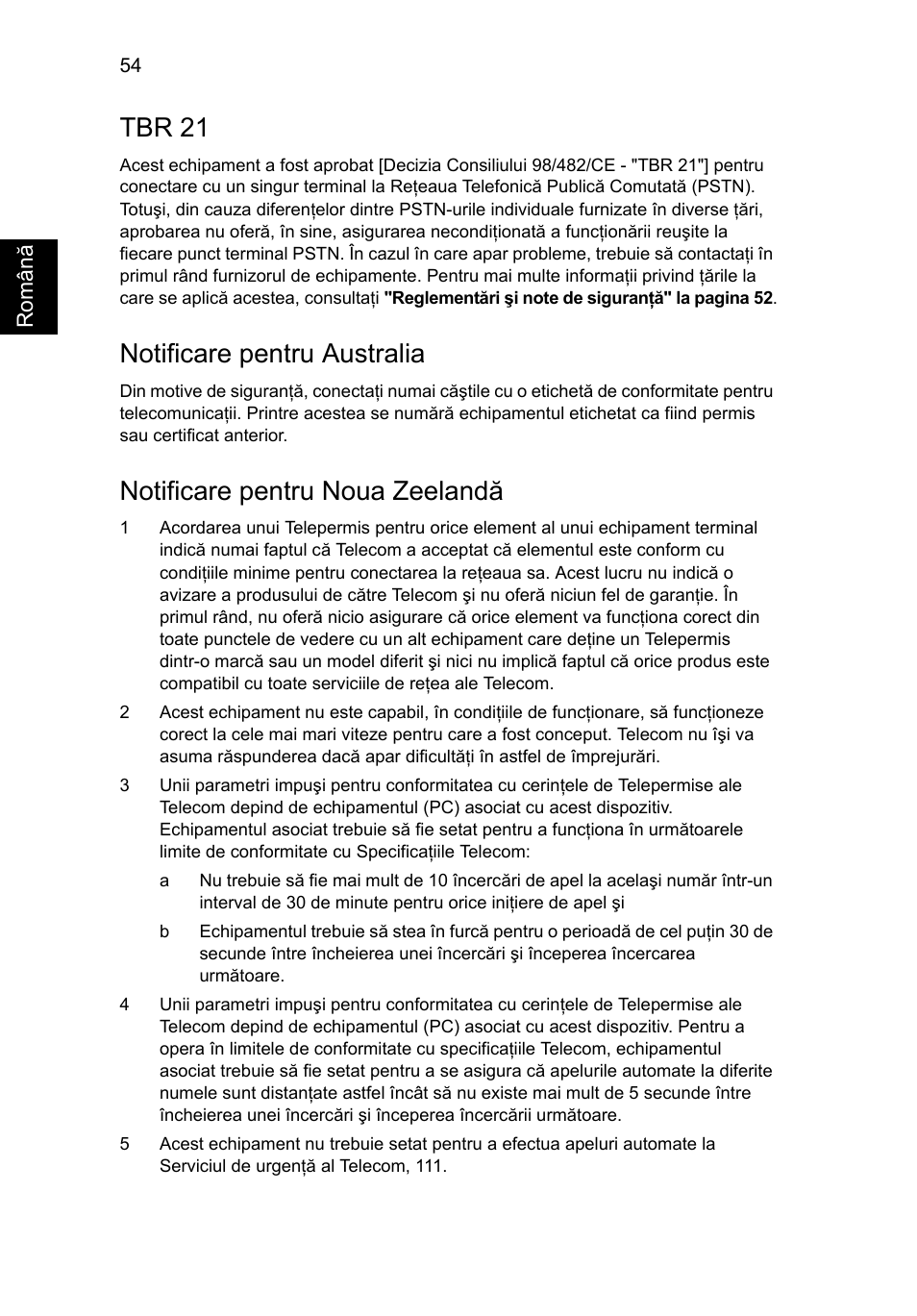 Tbr 21, Notificare pentru australia, Notificare pentru noua zeelandă | Acer Aspire 5733Z User Manual | Page 1442 / 2348