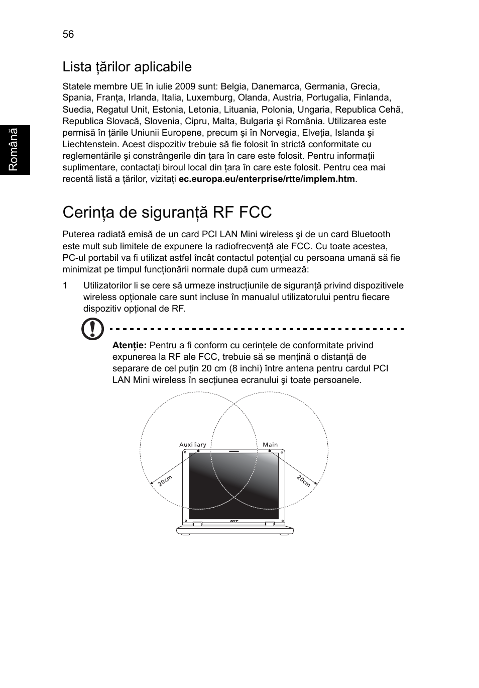 Cerinţa de siguranţă rf fcc, Lista ţărilor aplicabile | Acer Aspire 5733Z User Manual | Page 1444 / 2348