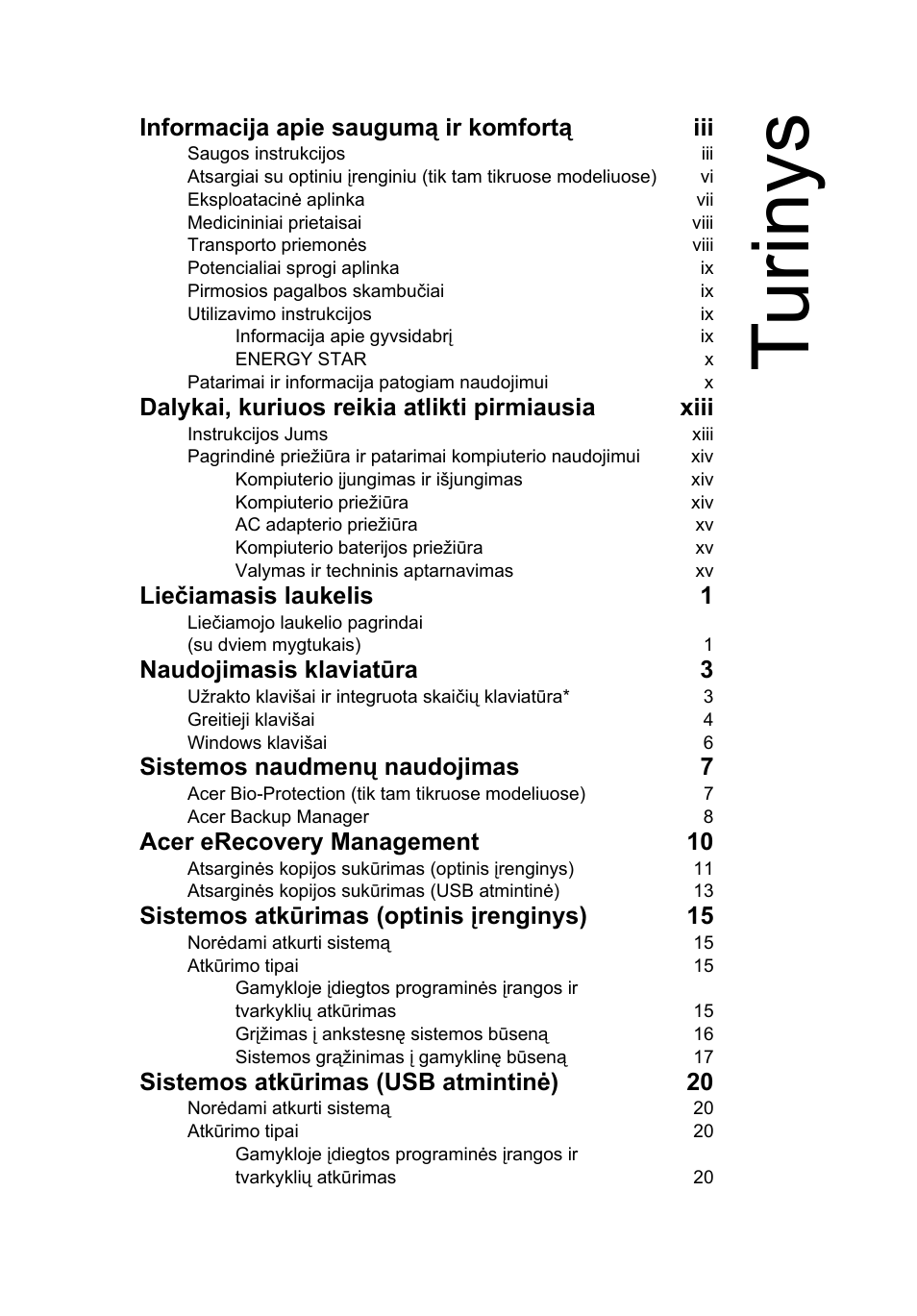 Turinys, Tu rin ys | Acer Aspire 5733Z User Manual | Page 1687 / 2348