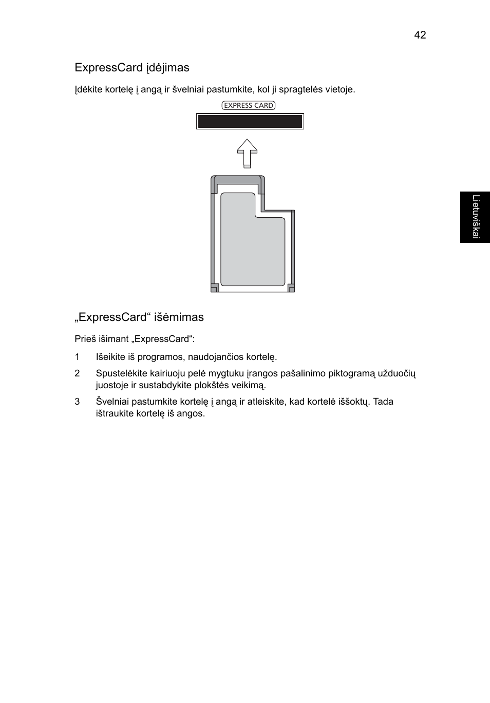 Expresscard įdėjimas, Expresscard“ išėmimas | Acer Aspire 5733Z User Manual | Page 1731 / 2348