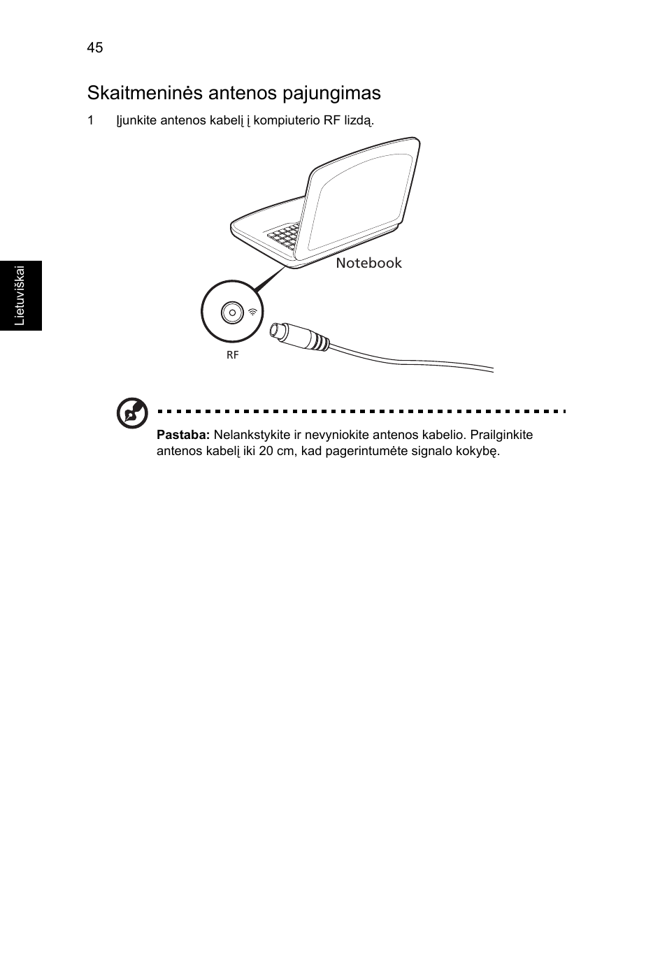 Skaitmeninės antenos pajungimas | Acer Aspire 5733Z User Manual | Page 1734 / 2348