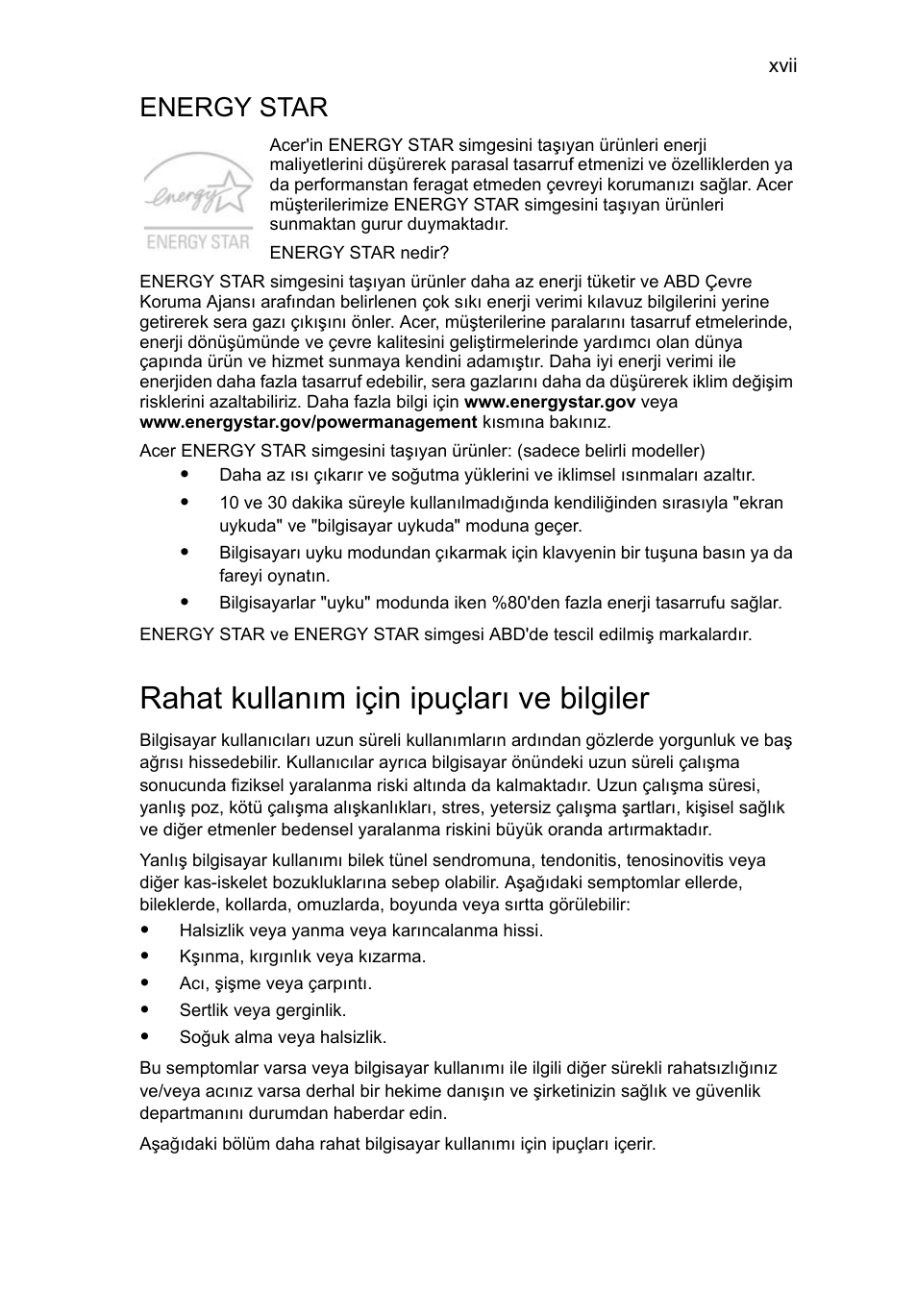 Rahat kullanım için ipuçları ve bilgiler, Energy star | Acer Aspire 5733Z User Manual | Page 1845 / 2348