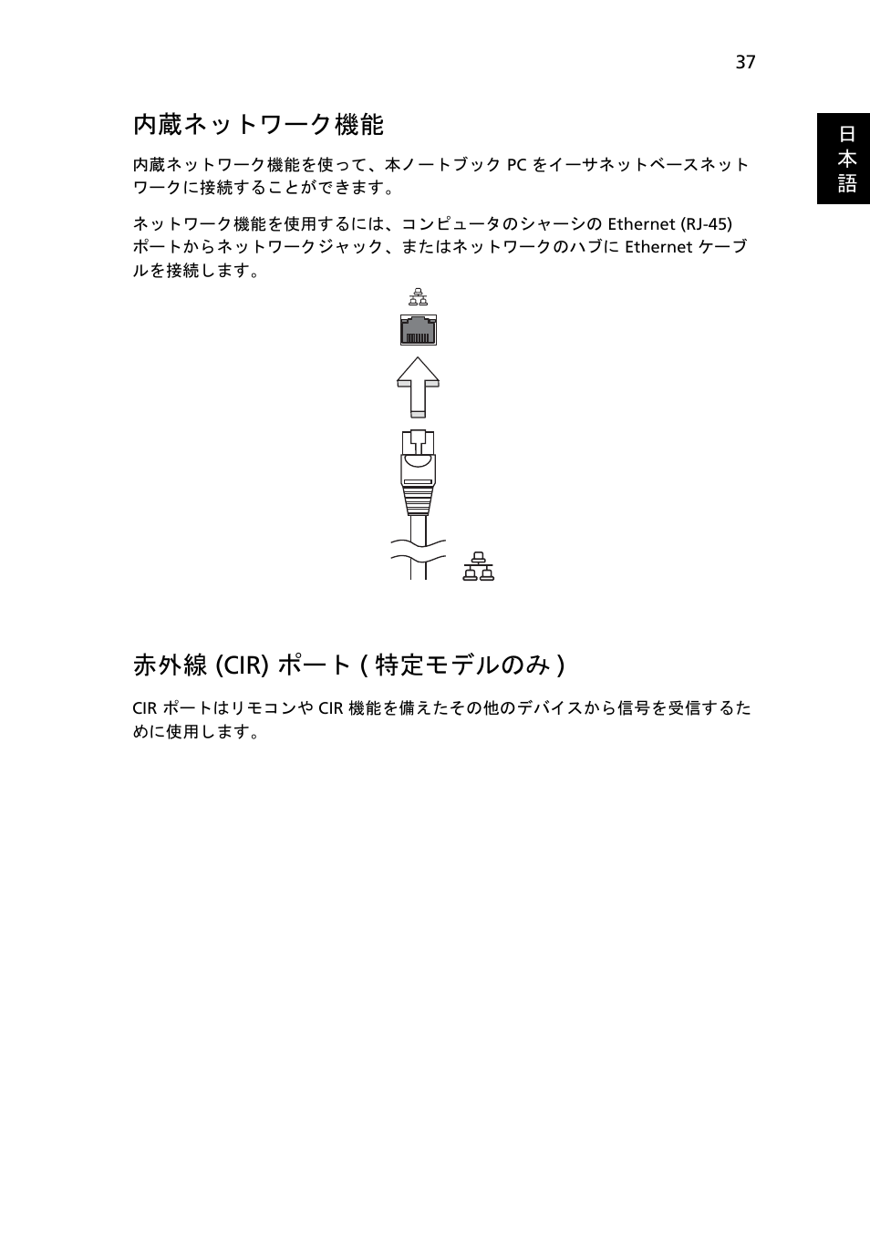 内蔵ネットワーク機能, Cir) ポート ( 特定モデルのみ ), 赤外線 (cir) ポート ( 特定モデルのみ ) | Acer Aspire 5733Z User Manual | Page 1963 / 2348