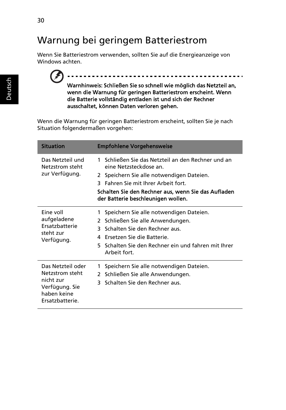 Warnung bei geringem batteriestrom | Acer Aspire 5733Z User Manual | Page 208 / 2348