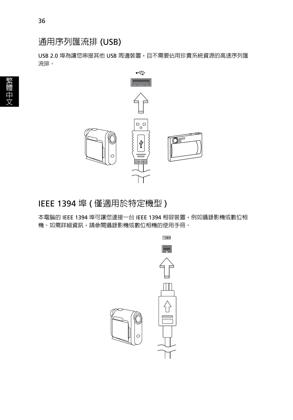 通用序列匯流排, Usb), Ieee 1394 埠 ( 僅適用於特定機型 ) | 通用序列匯流排 (usb) | Acer Aspire 5733Z User Manual | Page 2110 / 2348