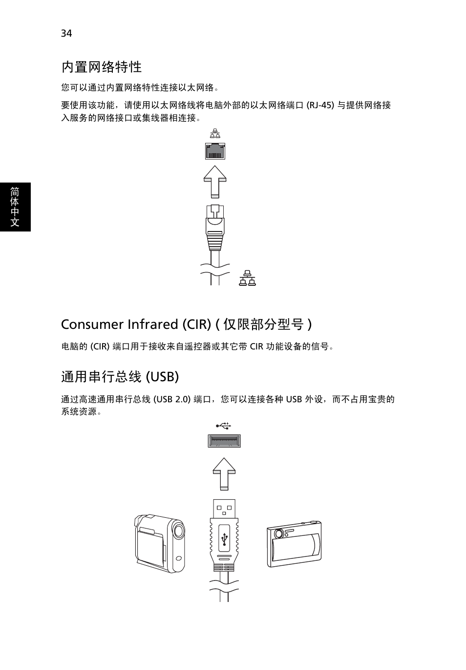 内置网络特性, Consumer infrared (cir) ( 仅限部分型号 ), 通用串行总线 | Usb), 通用串行总线 (usb) | Acer Aspire 5733Z User Manual | Page 2178 / 2348