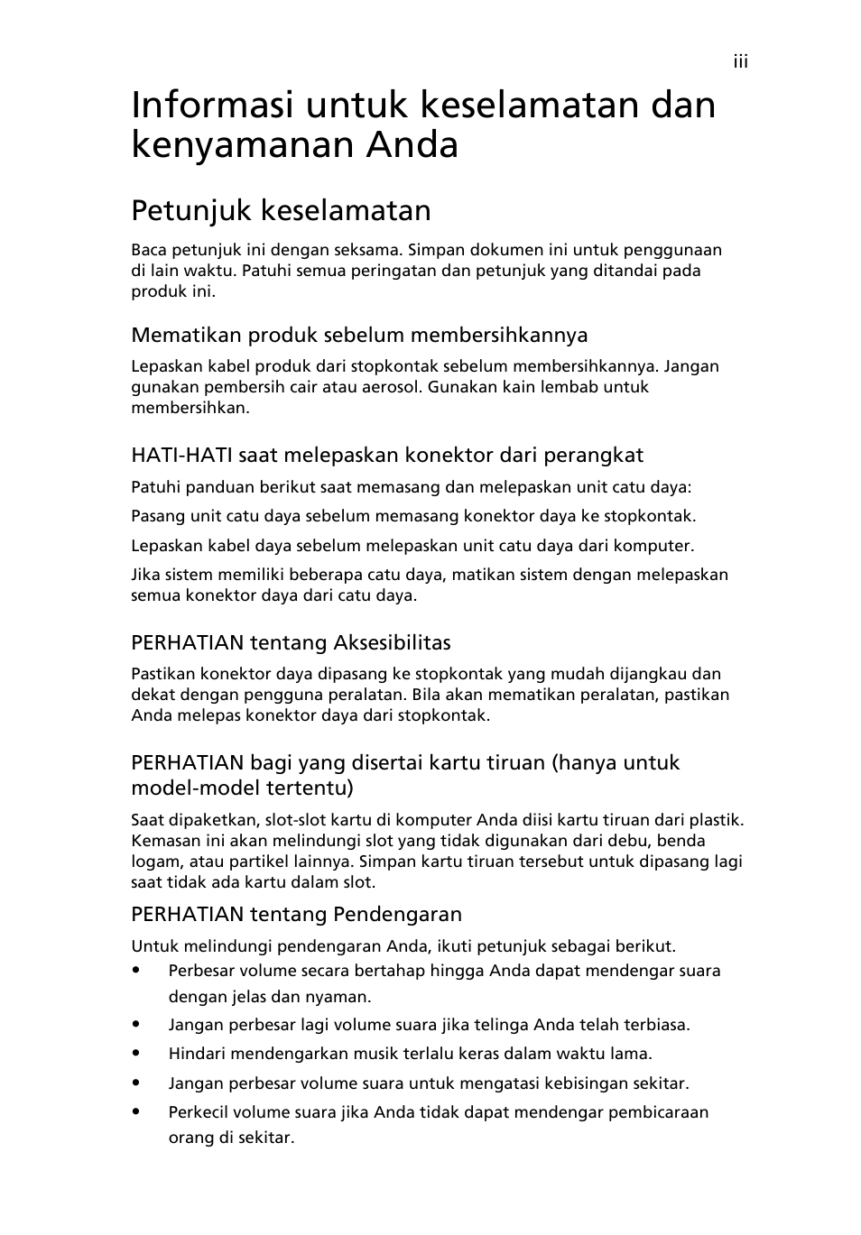 Informasi untuk keselamatan dan kenyamanan anda, Petunjuk keselamatan | Acer Aspire 5733Z User Manual | Page 2195 / 2348