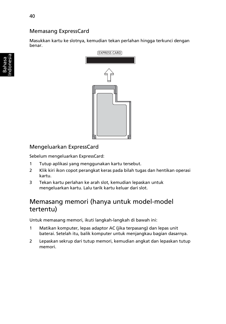 Memasang memori (hanya untuk model-model tertentu) | Acer Aspire 5733Z User Manual | Page 2252 / 2348