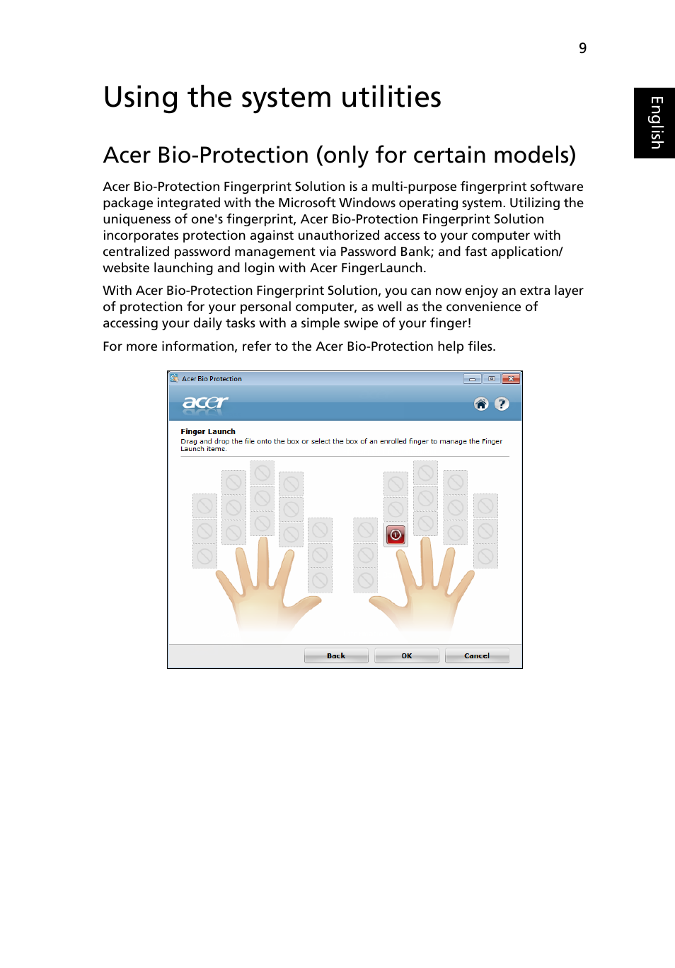 Using the system utilities, Acer bio-protection (only for certain models) | Acer Aspire 5733Z User Manual | Page 27 / 2348