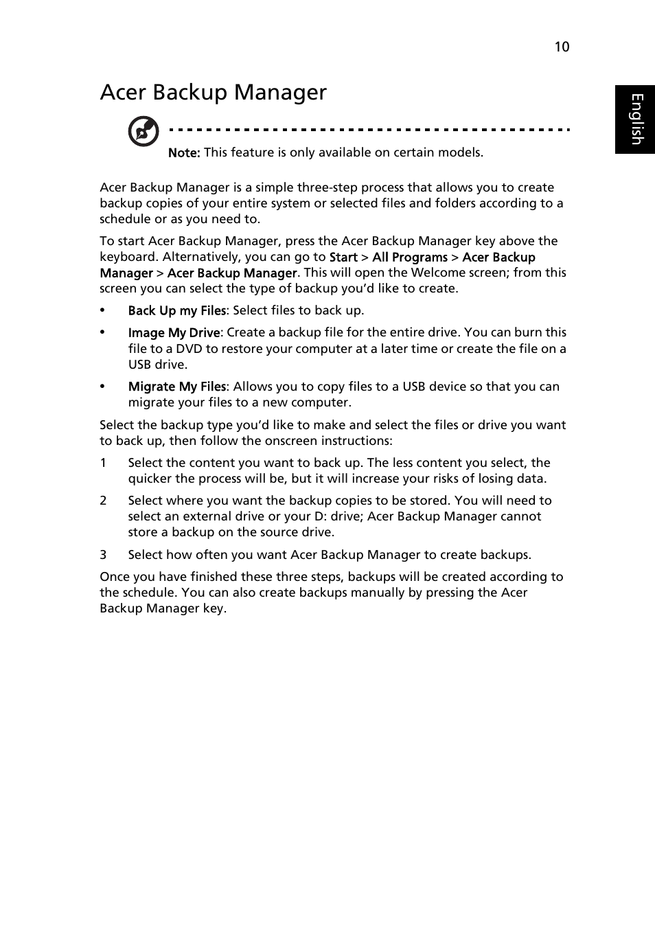 Acer backup manager | Acer Aspire 5733Z User Manual | Page 28 / 2348